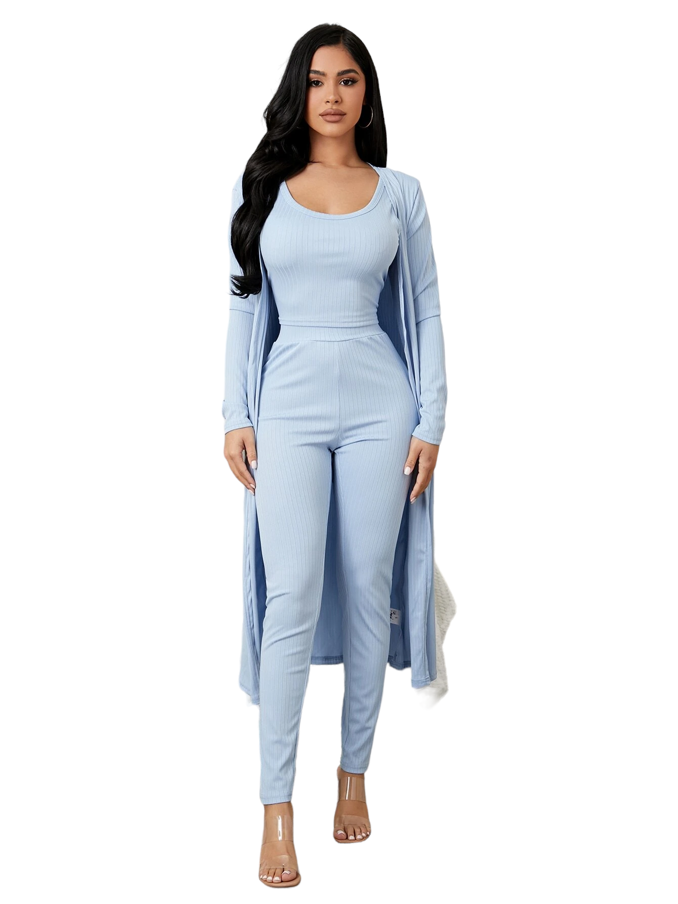 3 Pieces Ribbed Knit Lounge Set-Cozy Knit Sets