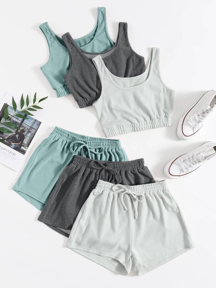 6 Pieces Tie Waist Lounge Set-Cozy Knit Sets