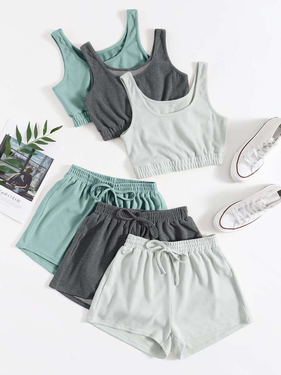 6 Pieces Tie Waist Lounge Set-Cozy Knit Sets