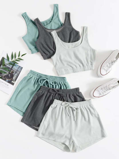 6 Pieces Tie Waist Lounge Set-Cozy Knit Sets