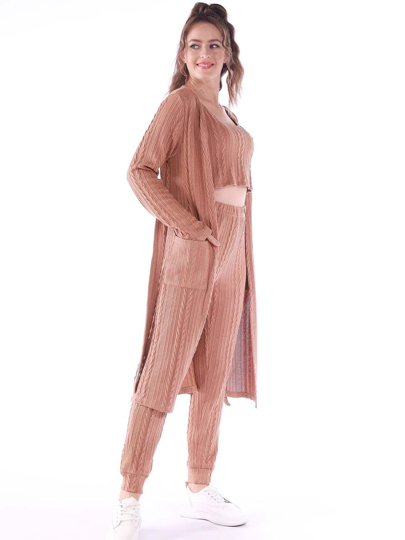 3 Pieces Solid Lounge Set-Cozy Knit Sets