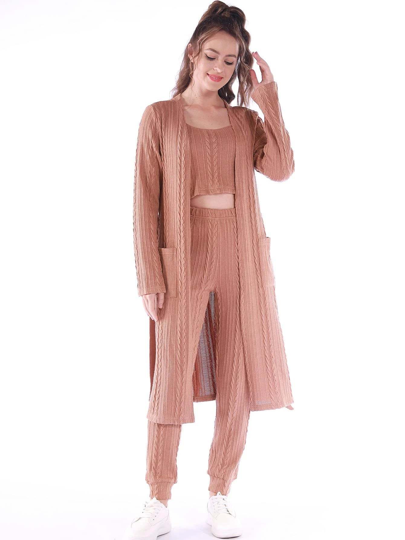 3 Pieces Solid Lounge Set-Cozy Knit Sets