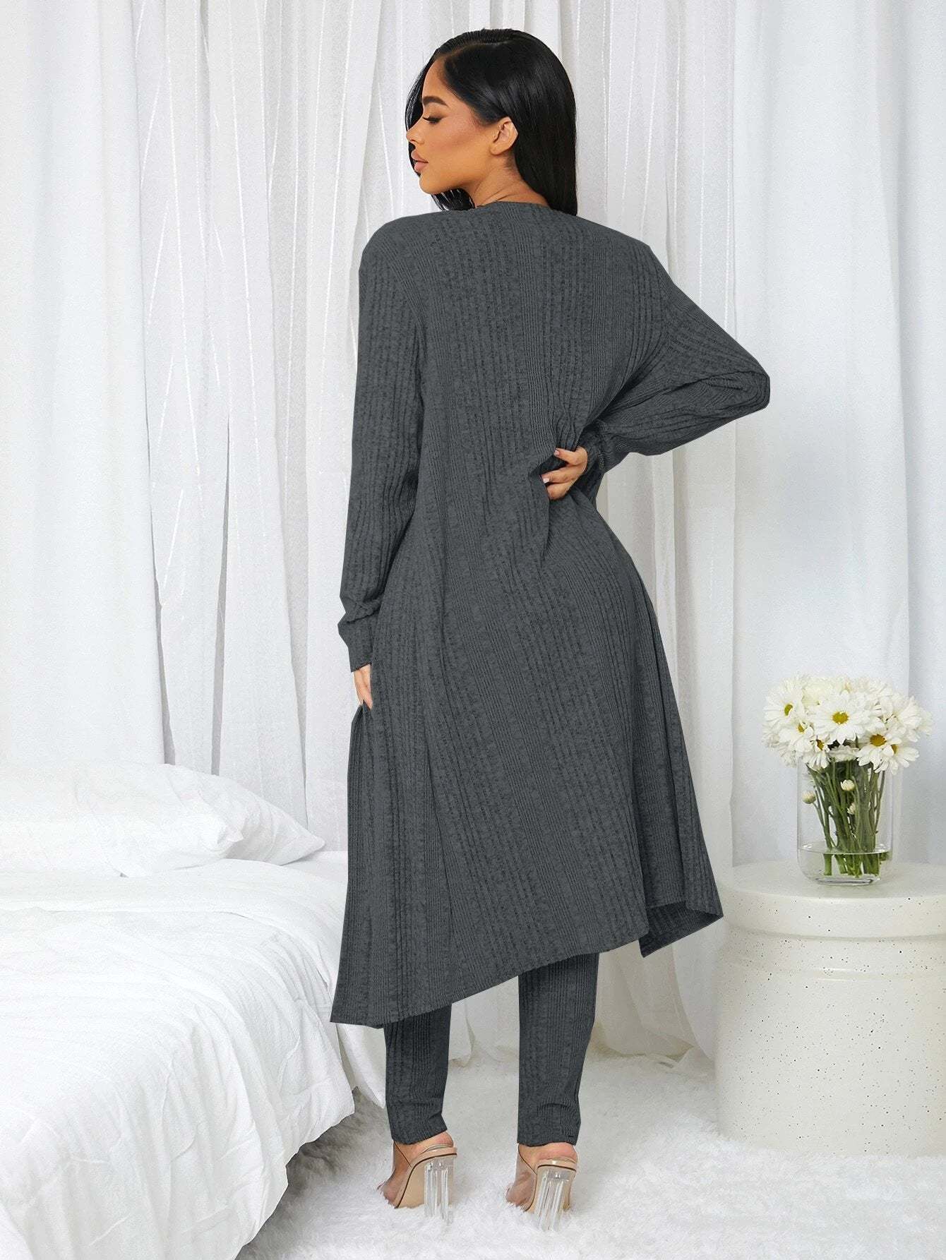3 Pieces Ribbed Knit Lounge Set-Cozy Knit Sets