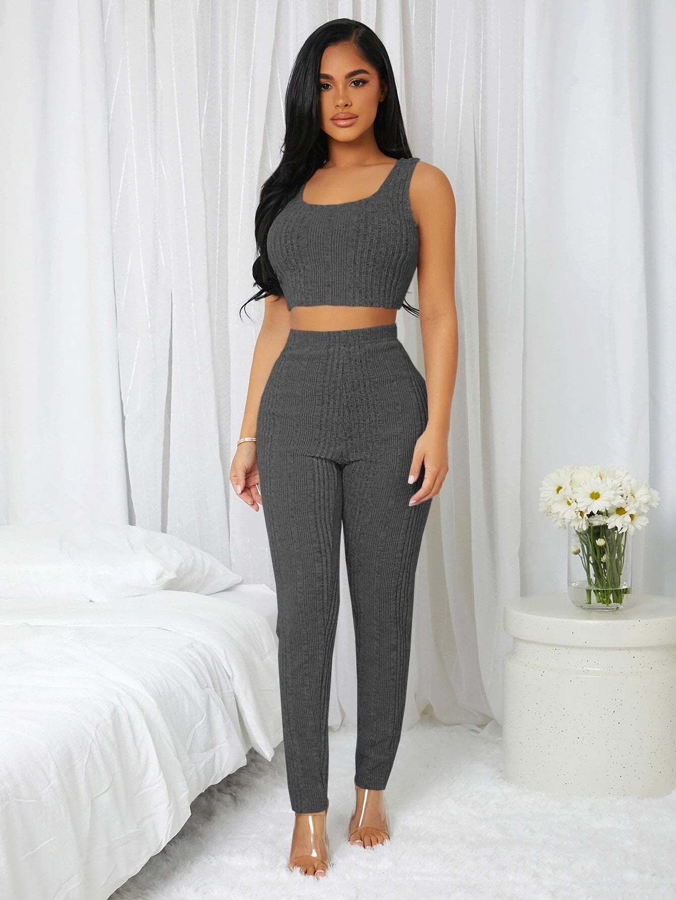 3 Pieces Ribbed Knit Lounge Set-Cozy Knit Sets