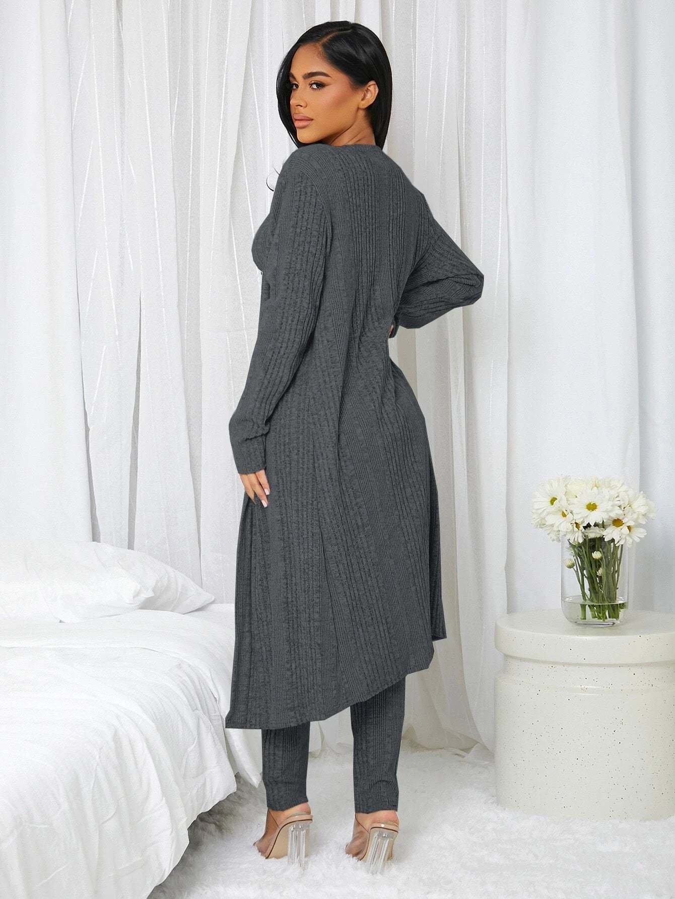 3 Pieces Ribbed Knit Lounge Set-Cozy Knit Sets