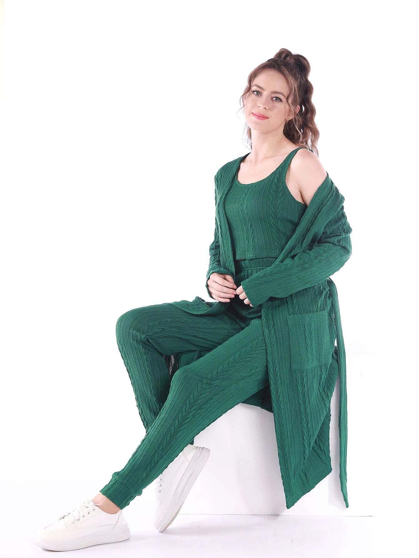 3 Pieces Solid Lounge Set-Cozy Knit Sets
