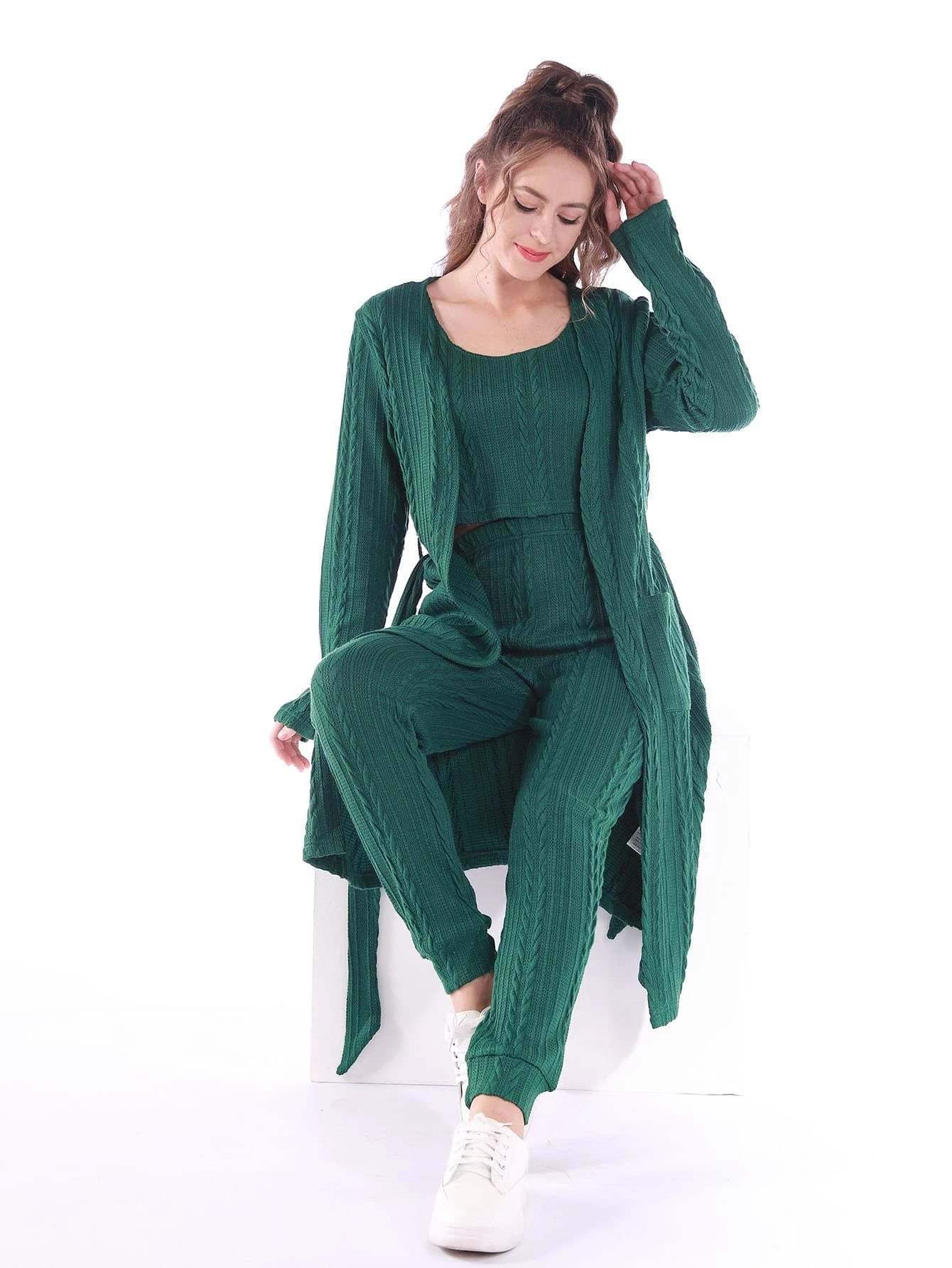 3 Pieces Solid Lounge Set-Cozy Knit Sets