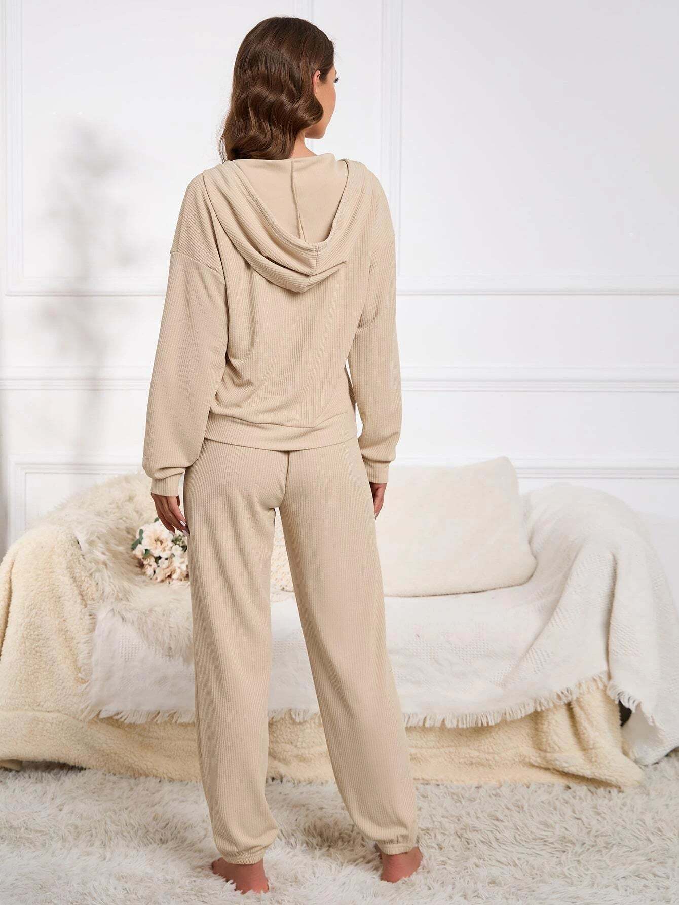 Shoulder Hooded Lounge Set-Cozy Knit Sets