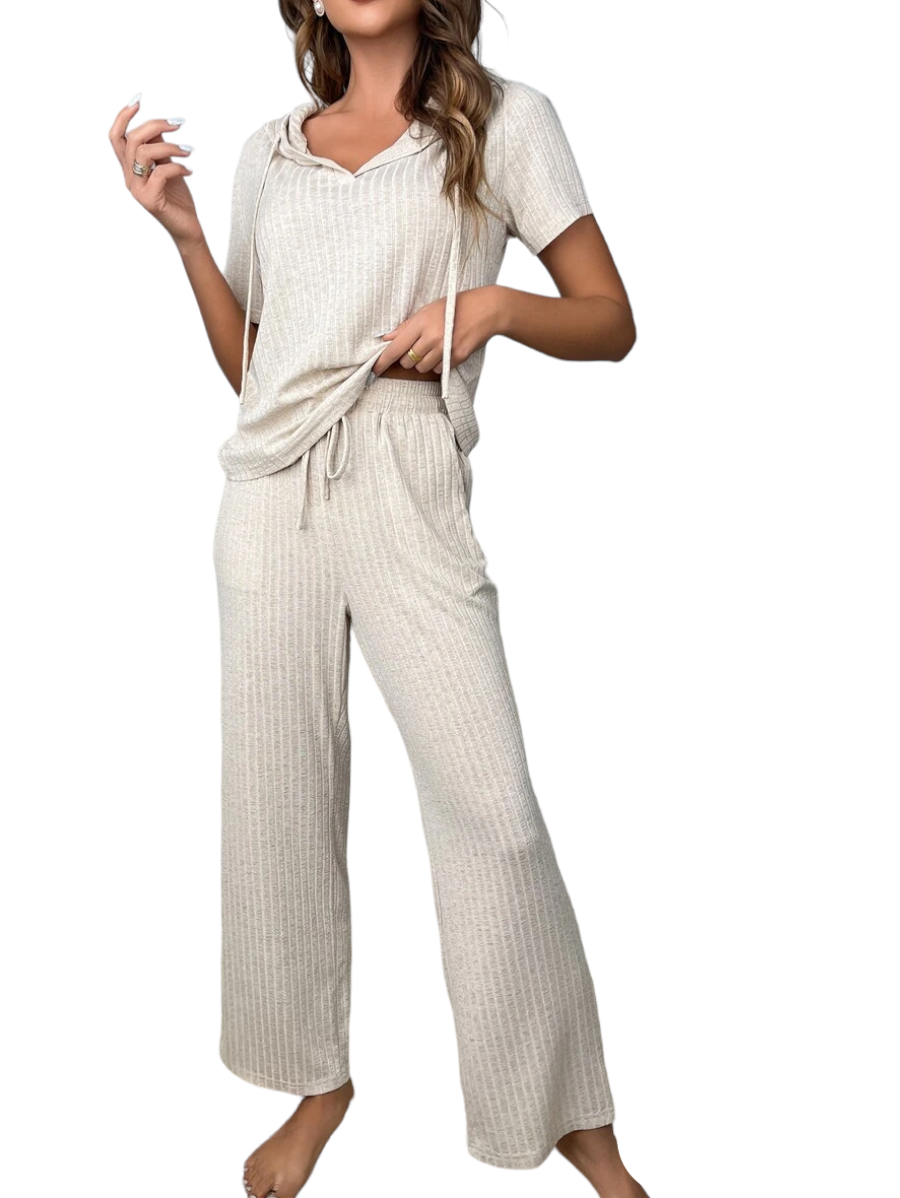 Drawstring Hooded Lounge Set-Cozy Knit Sets