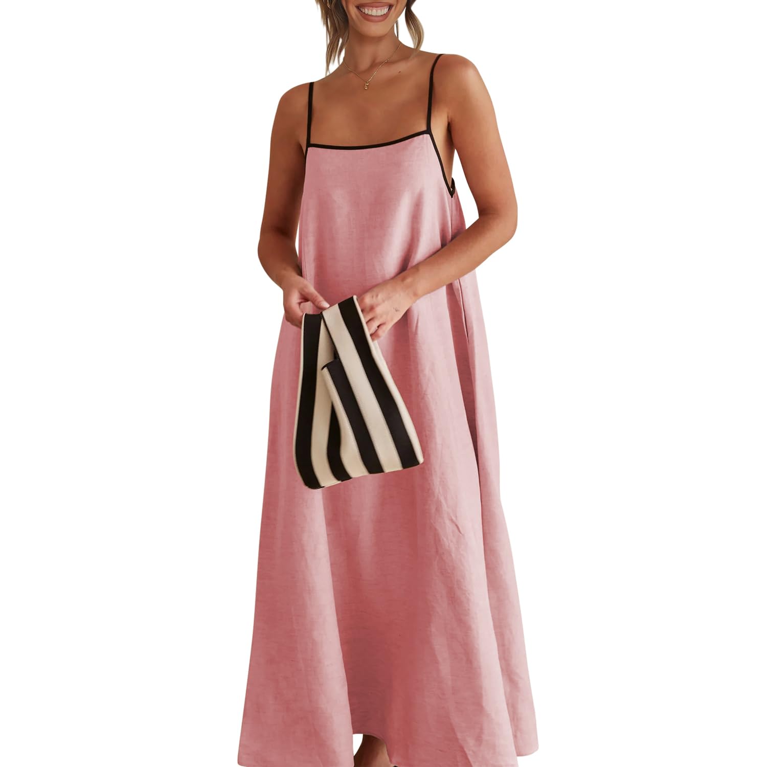 Solid Colored Contrast Spaghetti Strap Backless For Women