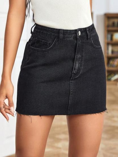 Plain Denim Skirt-Cozy Knit Sets