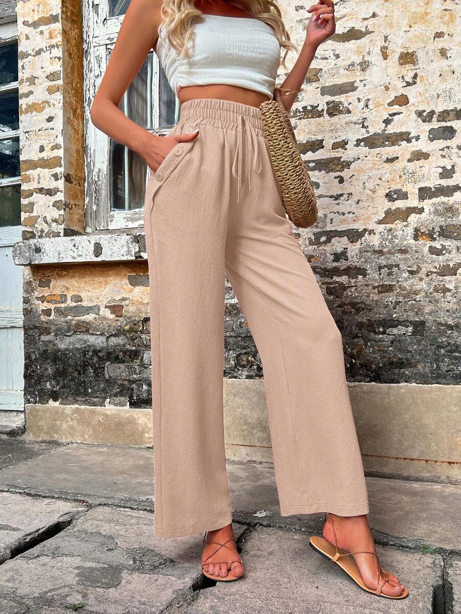 Solid Color Slant Pocket Wide Length Pants-Cozy Knit Sets