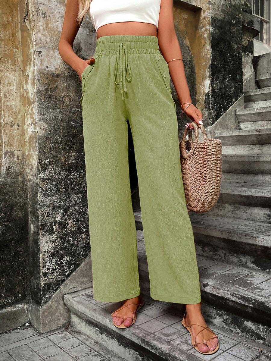 Solid Color Slant Pocket Wide Length Pants-Cozy Knit Sets