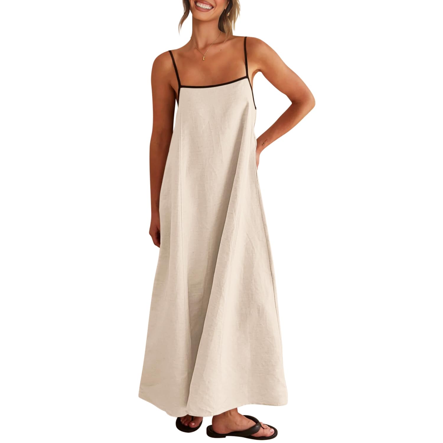 Solid Colored Contrast Spaghetti Strap Backless For Women