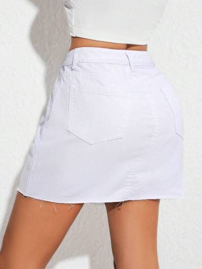 Plain Denim Skirt-Cozy Knit Sets