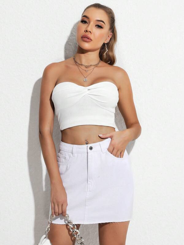 Plain Denim Skirt-Cozy Knit Sets