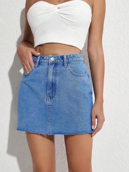 Plain Denim Skirt-Cozy Knit Sets