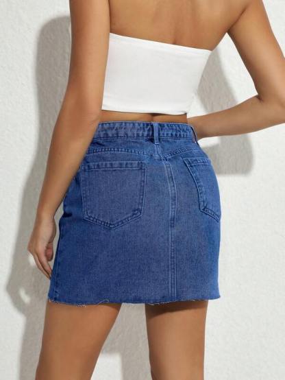 Plain Denim Skirt-Cozy Knit Sets