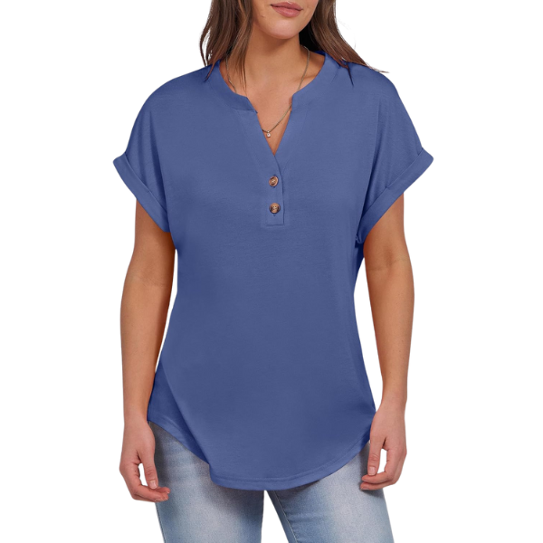 Womens Short Sleeve Henley Tops V Neck Dressy Casual Blouses Summer Trendy Tee Shirts 2026 Vacation Fashion Clothes