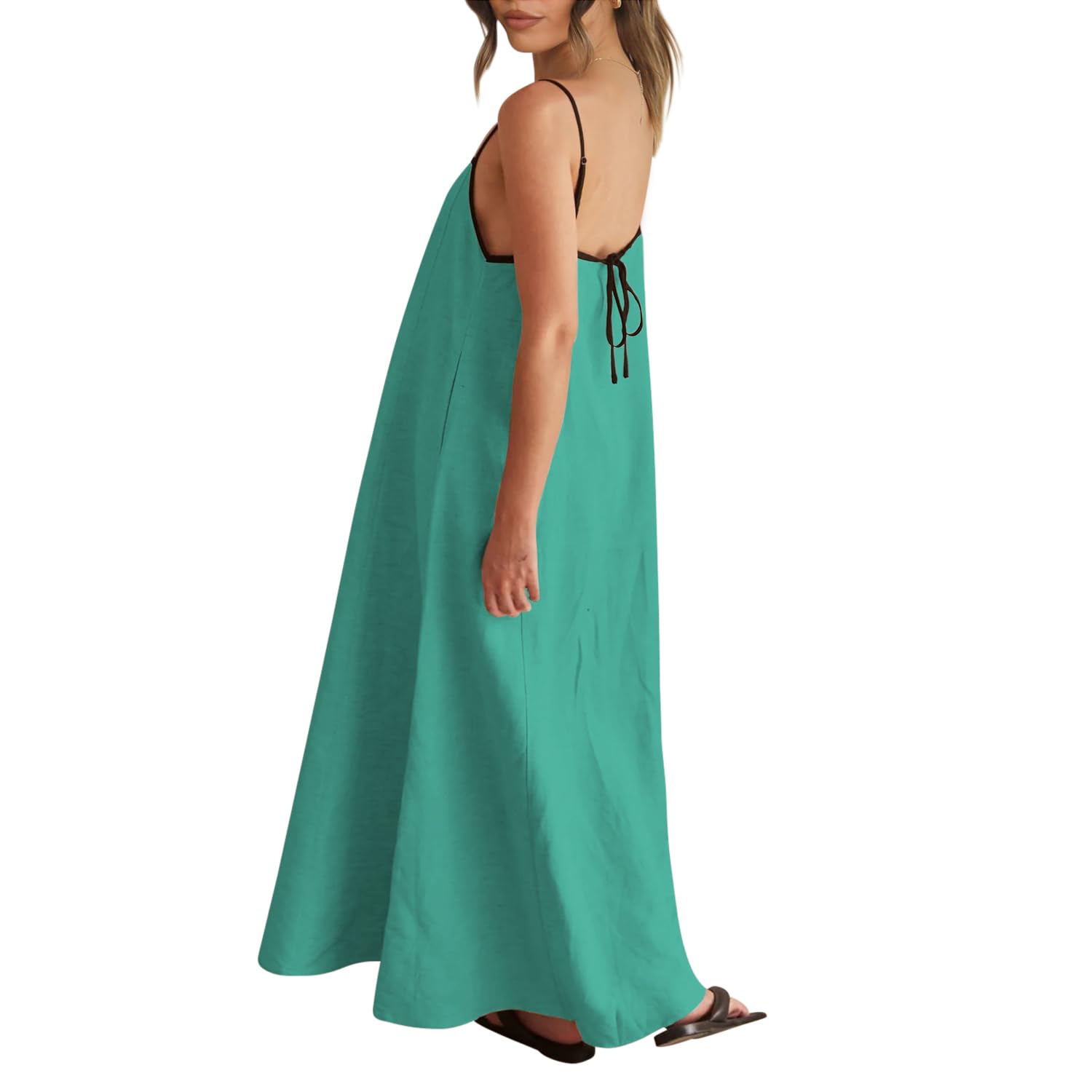 Solid Colored Contrast Spaghetti Strap Backless For Women