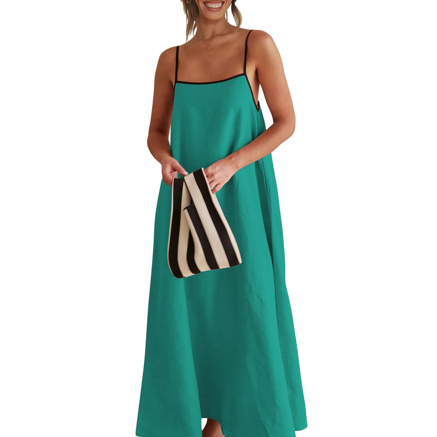 Solid Colored Contrast Spaghetti Strap Backless For Women