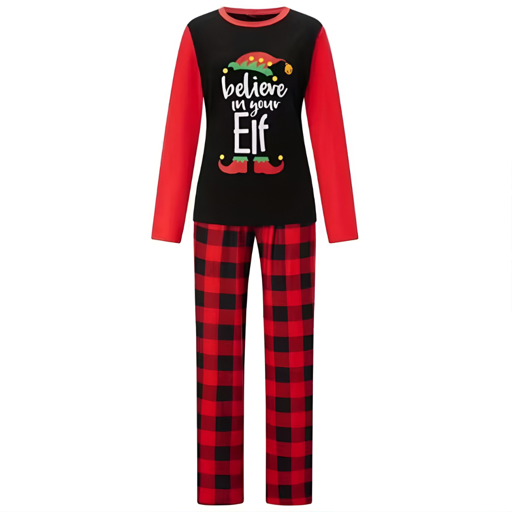 Christmas Letter and Plaid Printed Long Sleeve Tee and Bottom Loungewear Family Matching Pajama Sets