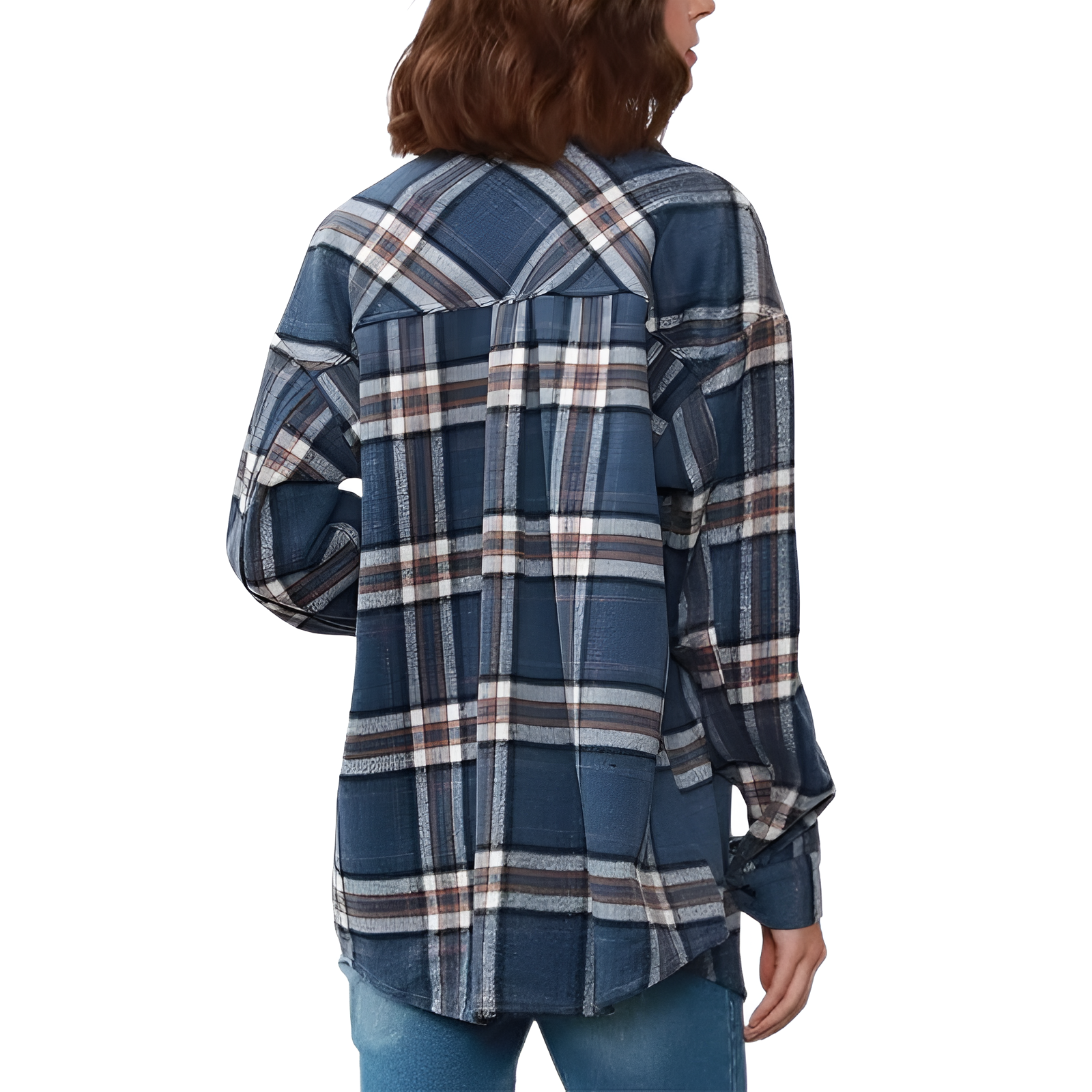 Plaid Flannel Shacket With Long Sleeve Button Down Style For Women