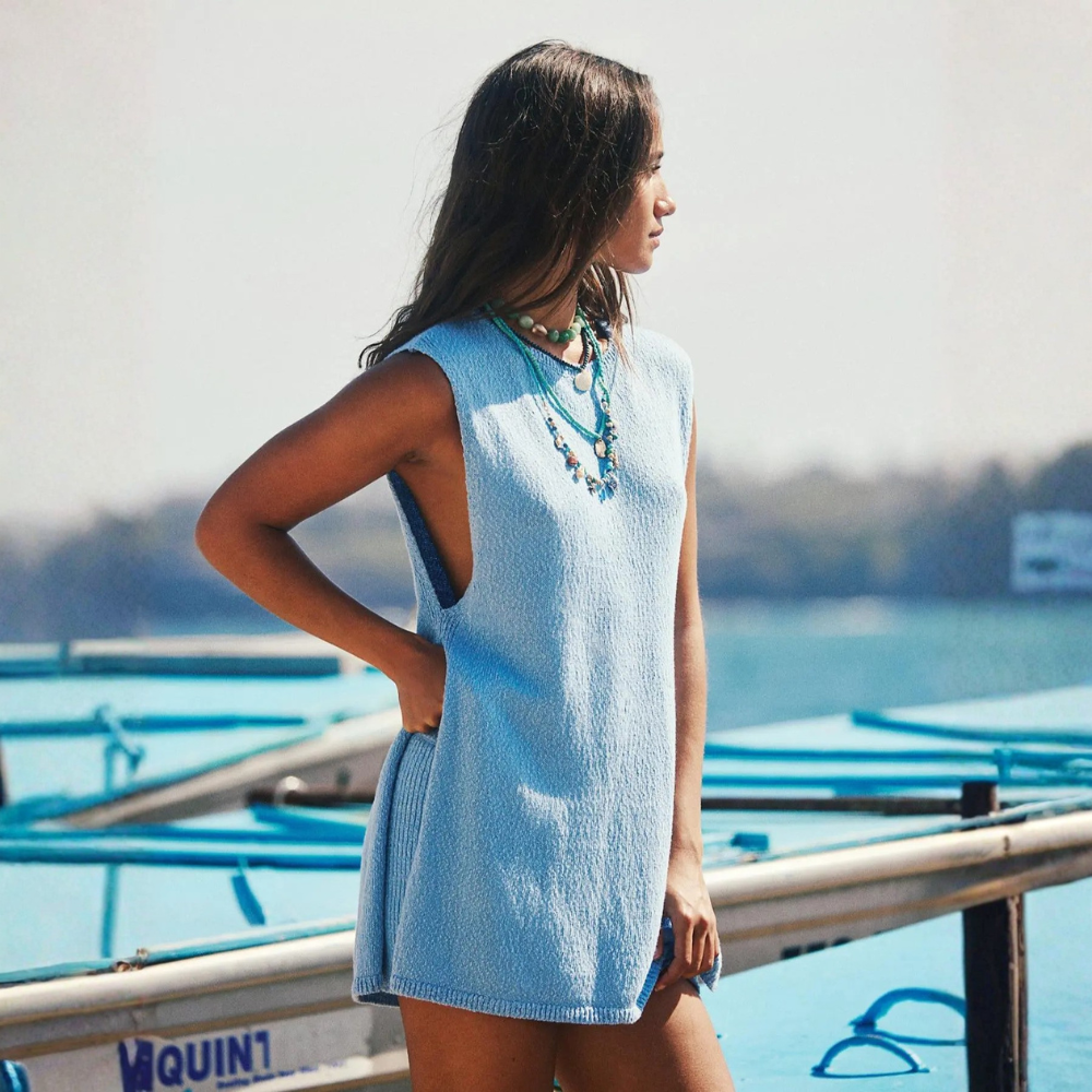 Womens Solid Color Knit Tank Top And Shorts Two piece Set