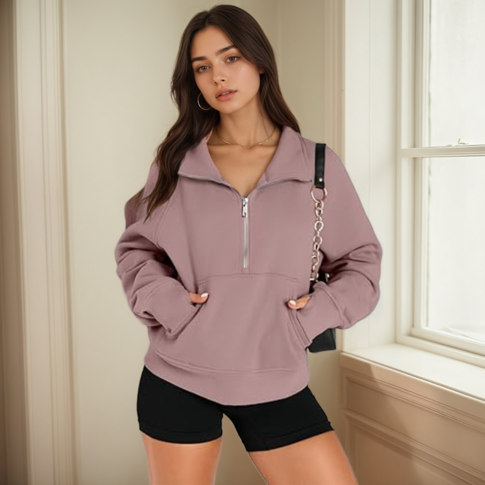 Women Cropped Sweatshirts Half Zip Pullover Fleece Hoodies 