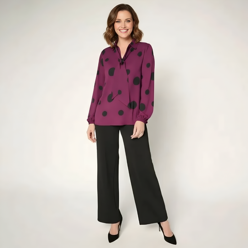 Long Sleeve With Polka Dot Design Blouse For Women