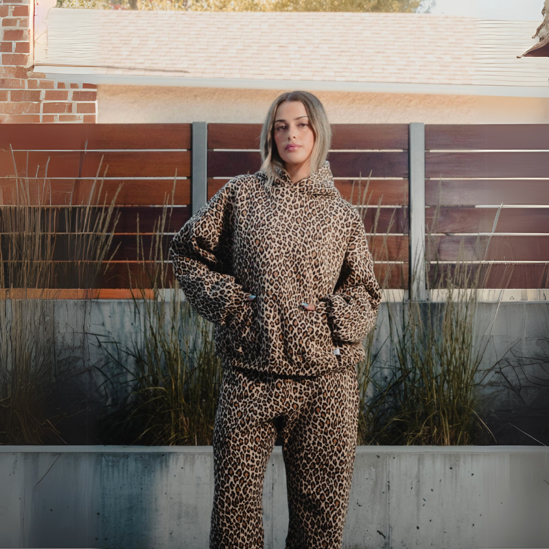 Leopard Print Pullover With Kangaroo Pocket