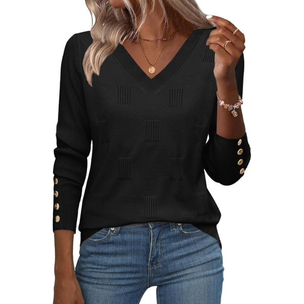 V Neck Sweaters Shirts Long Sleeve Lightweight Ribbed Knit Pullover Sweater Blouse Tops with Buttons Oufits