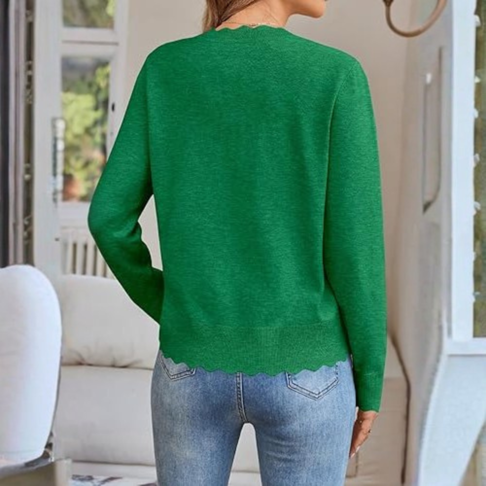 Lightweight Button Down Knit Cardigan With Scallop TrimLightweight Button Down Knit Cardigan With Scallop Trim - Image 13