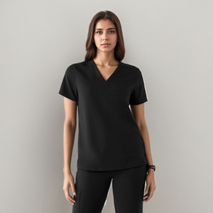 Classic Women Scrub Top With Short Sleeves And Single Chest Pocket