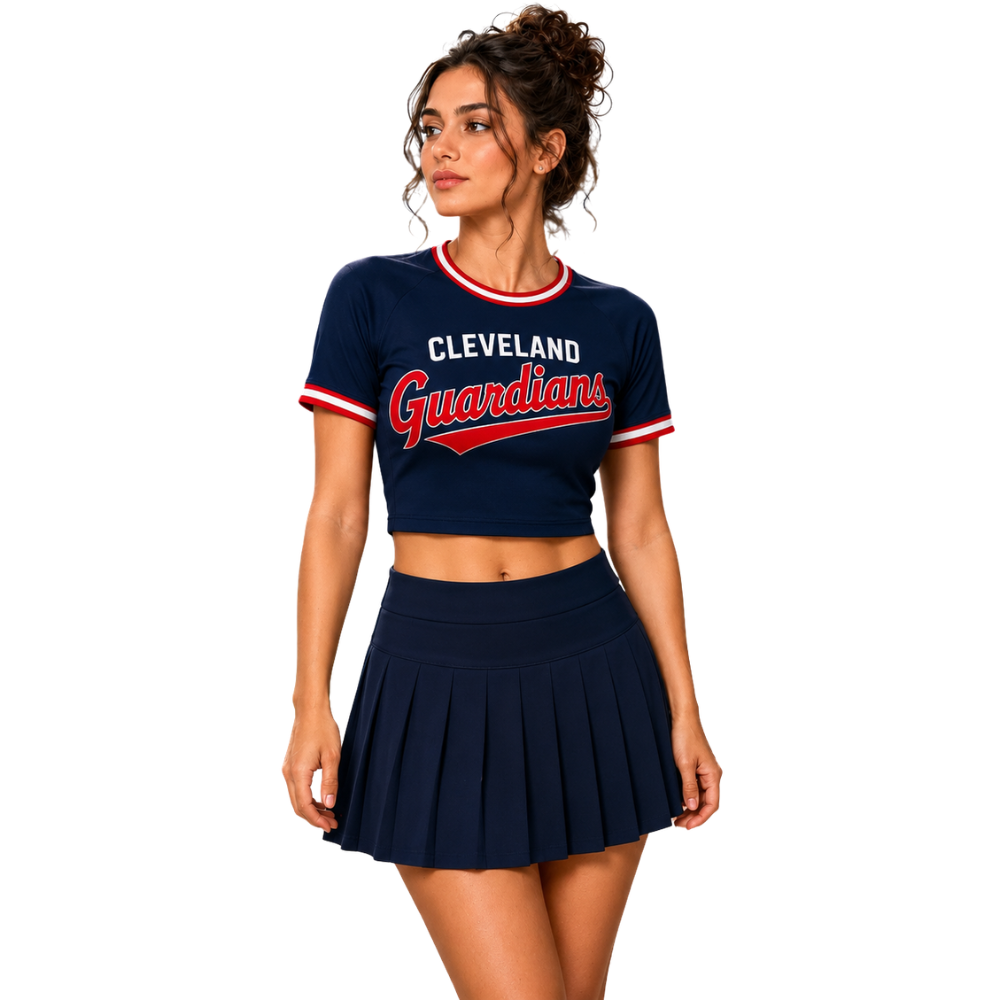 Cleveland Guardians Baseball Team Printed Two Piece Top And Skirt Set For Women