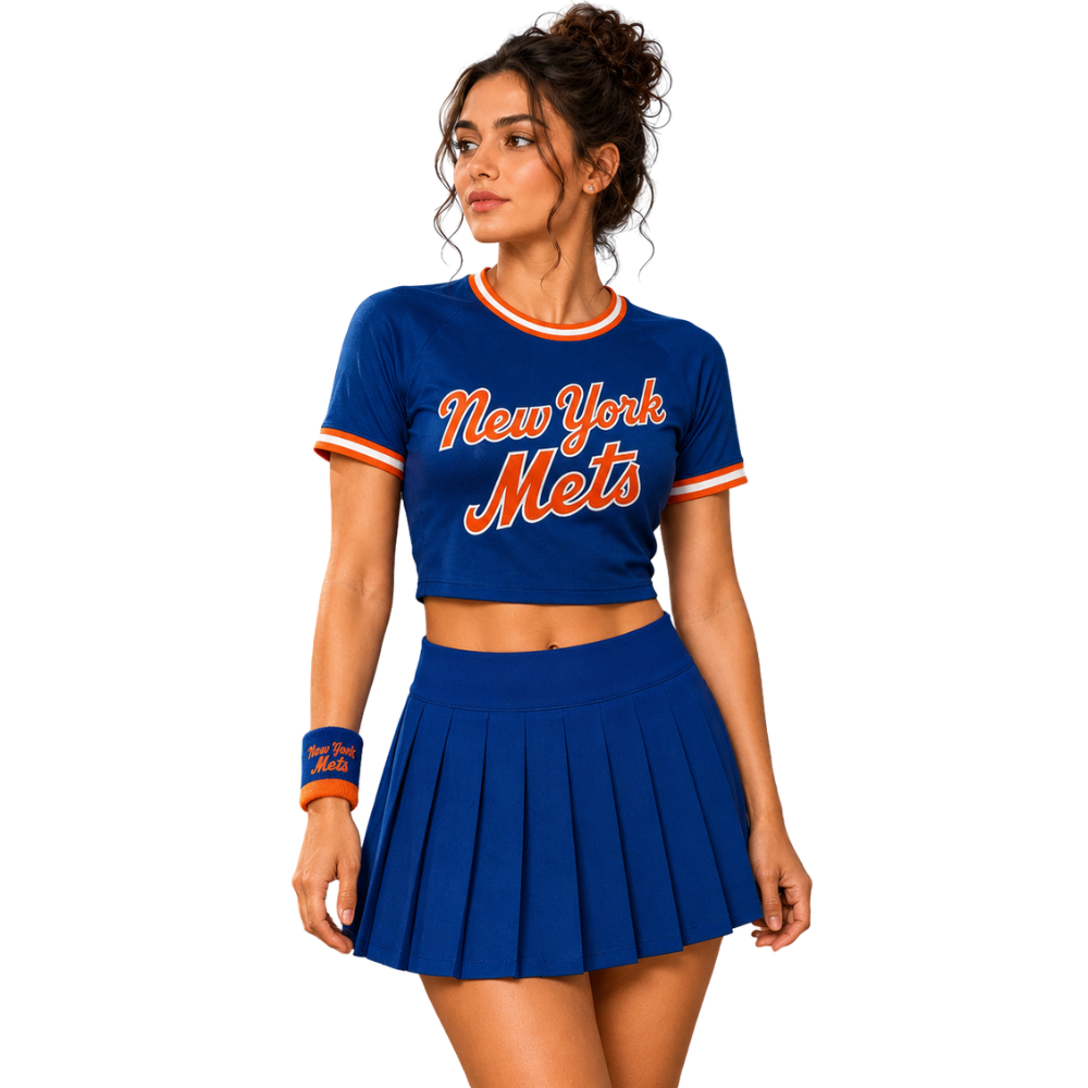 New York Mets Baseball Team Printed Two Piece Top And Skirt Set For Women