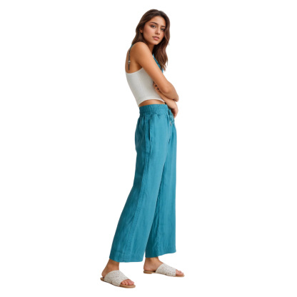 Women European Linen Wide Leg Pants