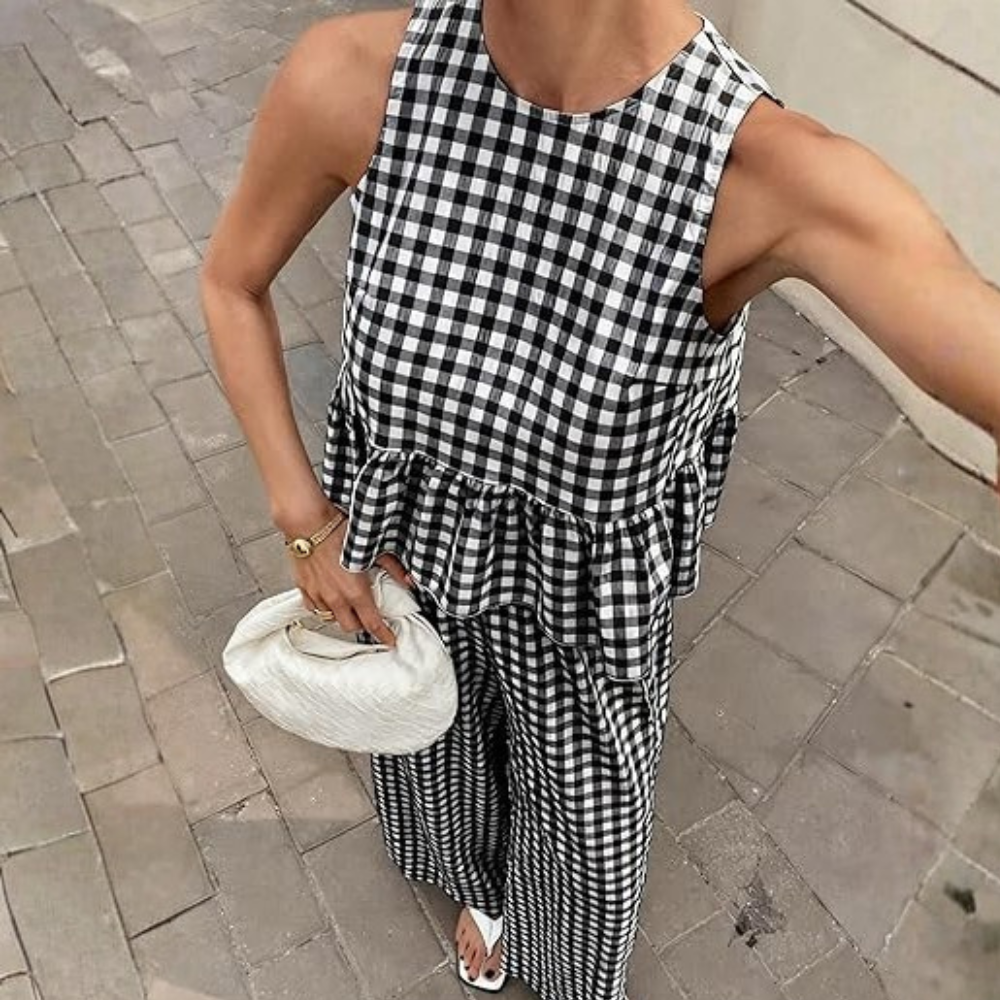 Gingham Plaid Peplum Tank Top Matching Set