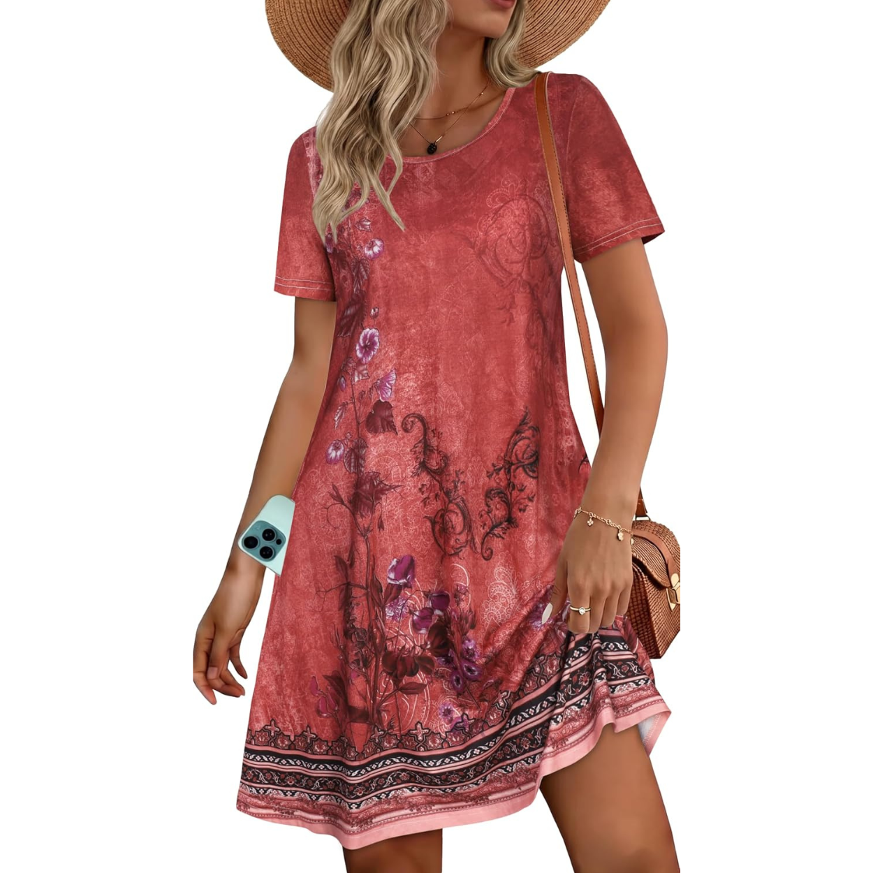 Casual Flowy Floral Dress With Short Sleeves For Women