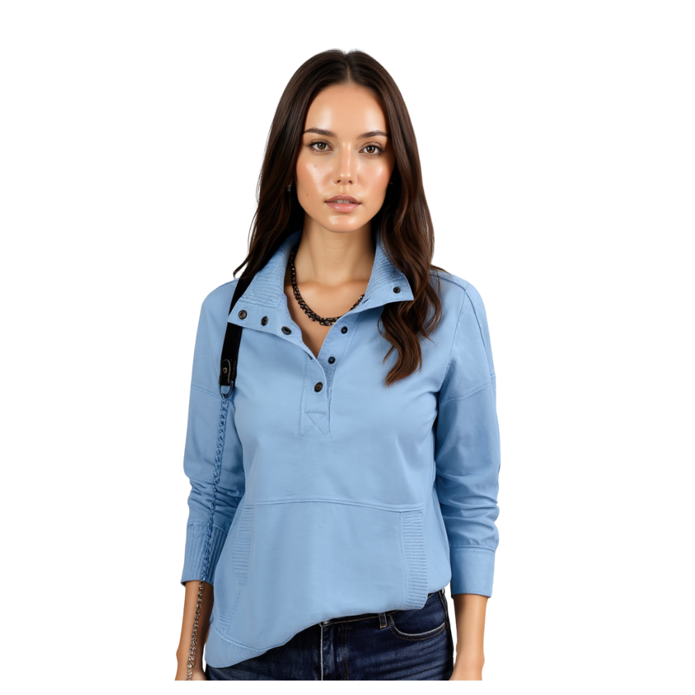 Women Lightweight Long Sleeve Button Loose Pullover Sweatshirt