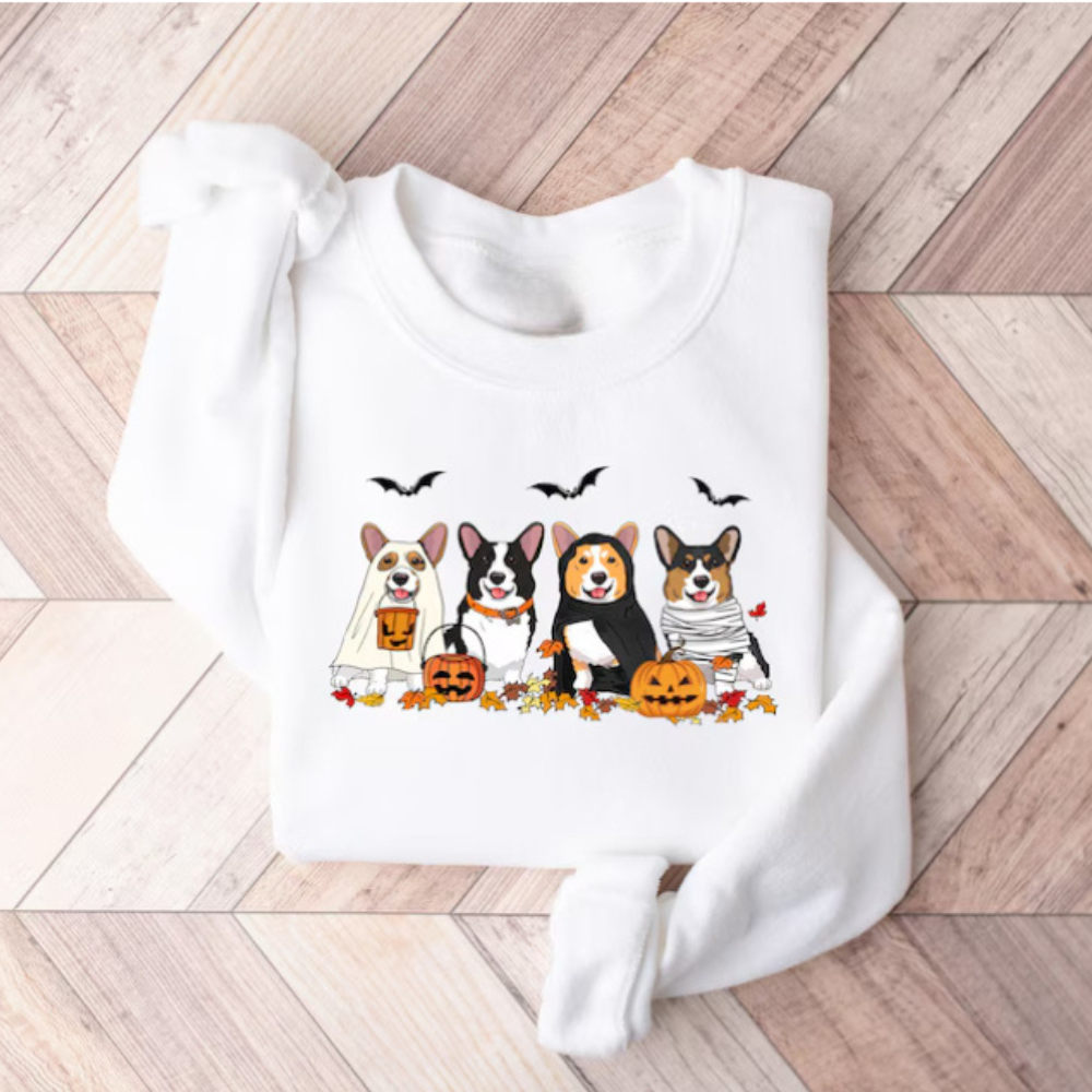 Embroidered Halloween Dog Printed Sweatshirt-Cozy Knit Sets
