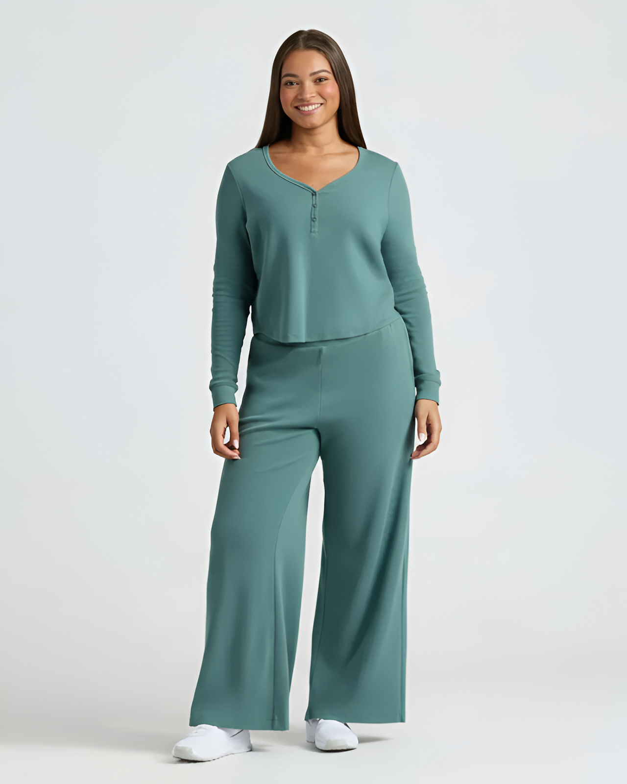 2 Piece Lounge Set With Long Sleeve Top And Pant For Women