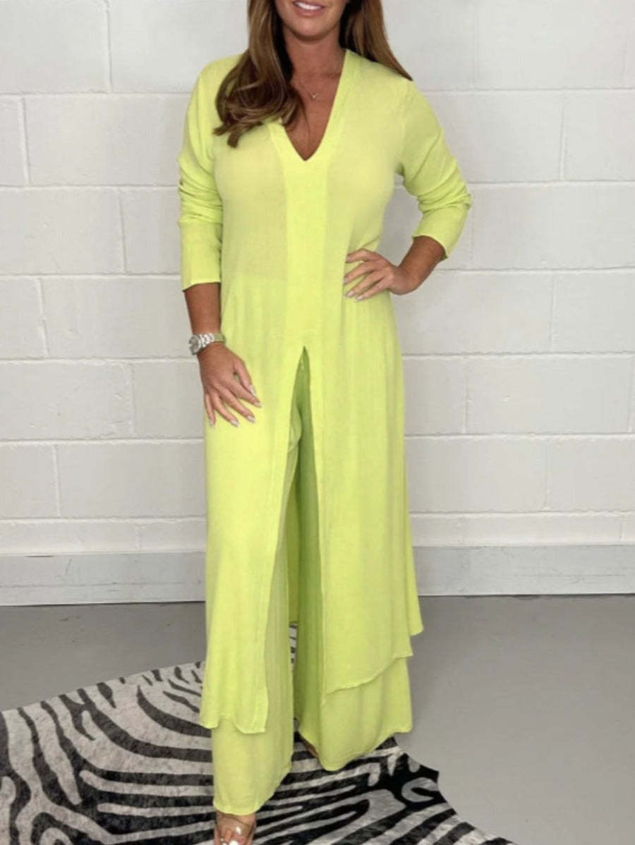 2 Pieces Casual Suit With Long Top And Trouser-Cozy Knit Sets