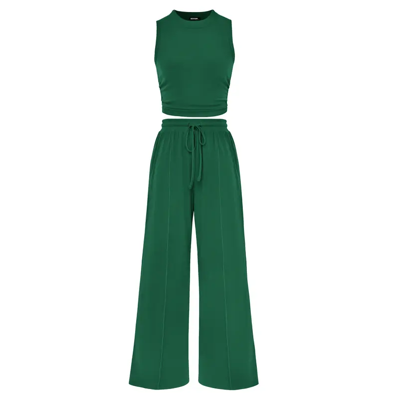 2 Piece Ribbed Design Matching Set With Cropped Top And Pants