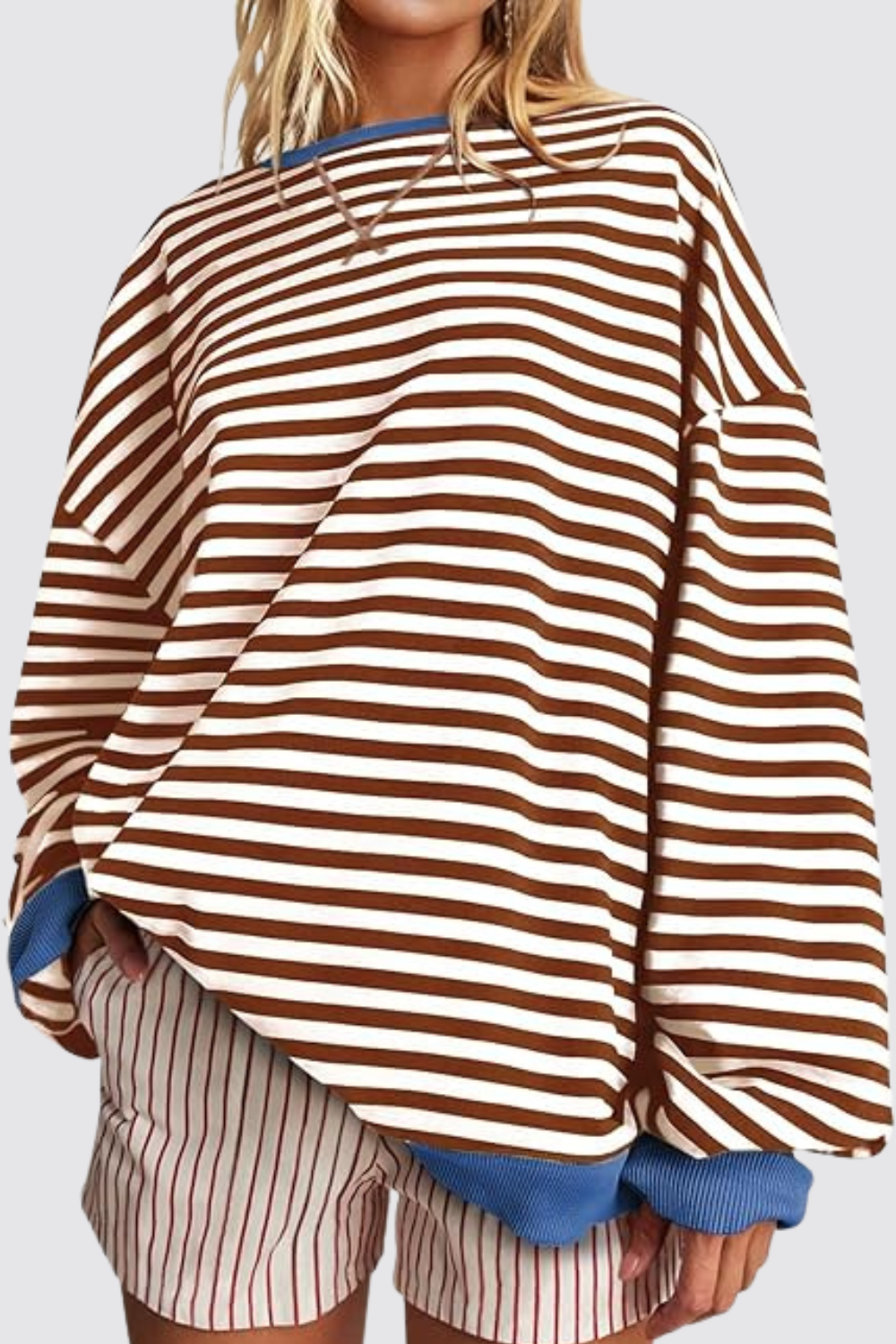 Oversized Striped Crewneck Pullover Long Sleeve Sweatshirt