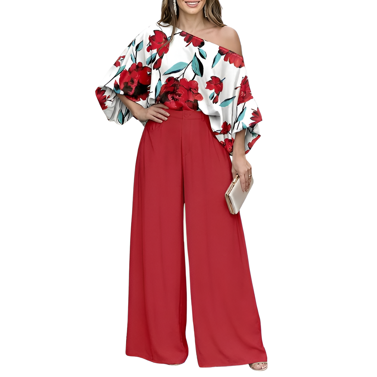 Two Piece Set With Flowy Pants And Top For Women