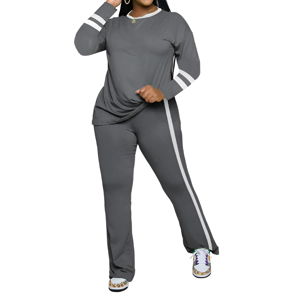 Two Piece Lounge Sets For Women With Long Sleeve Casual Top And Flare Pants