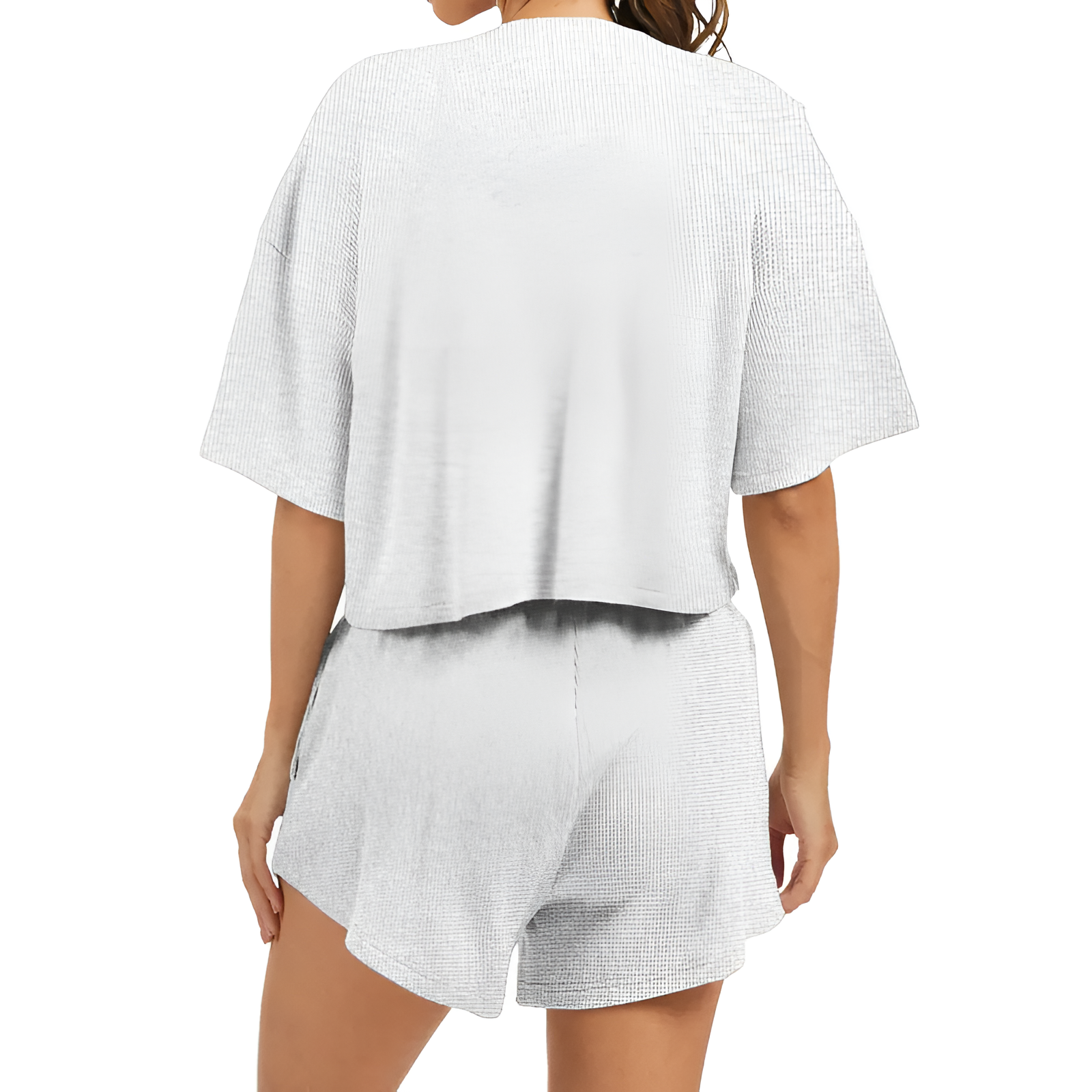 2 Piece Lounge Set With Short Sleeve Top And Shorts For Women