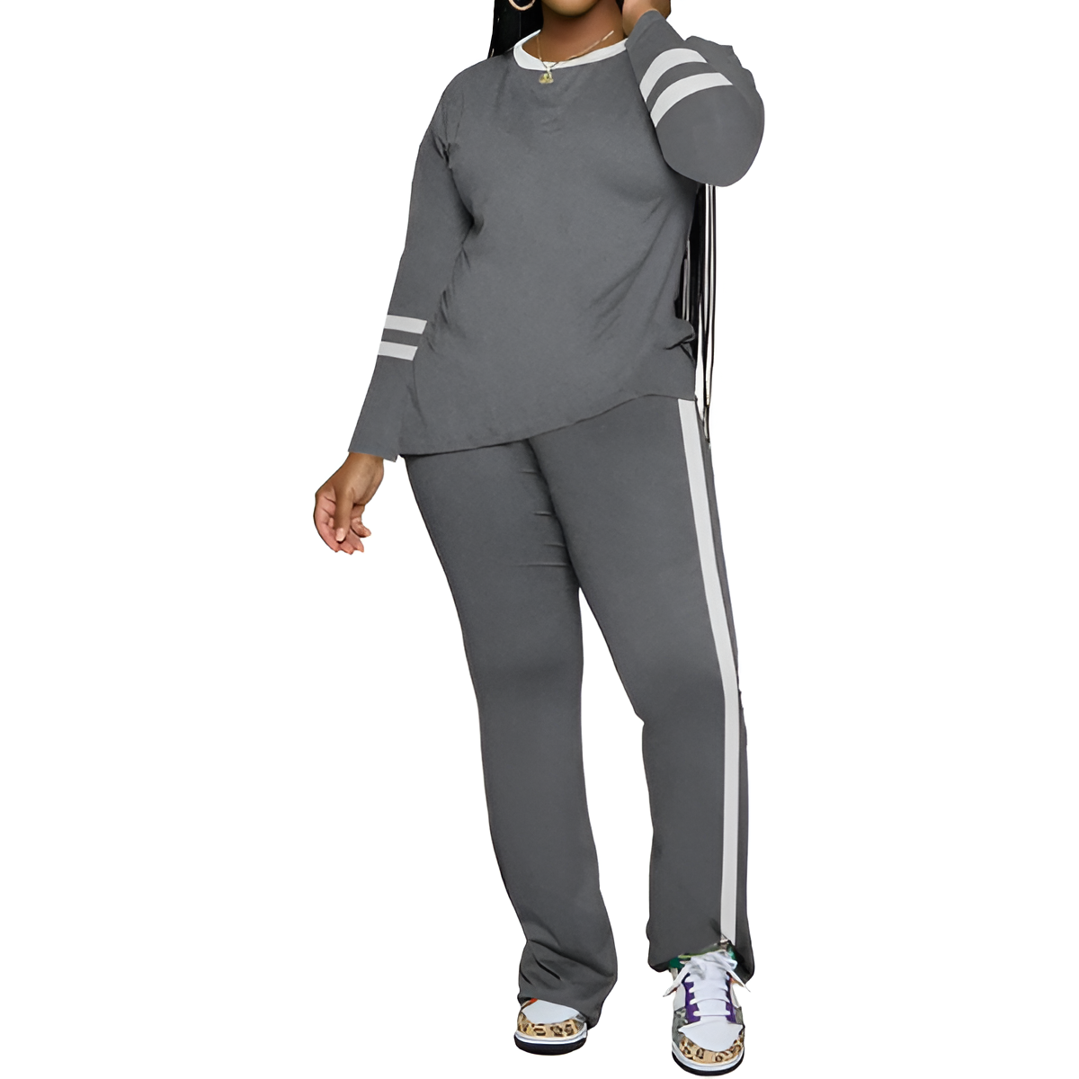 Two Piece Lounge Sets For Women With Long Sleeve Casual Top And Flare Pants