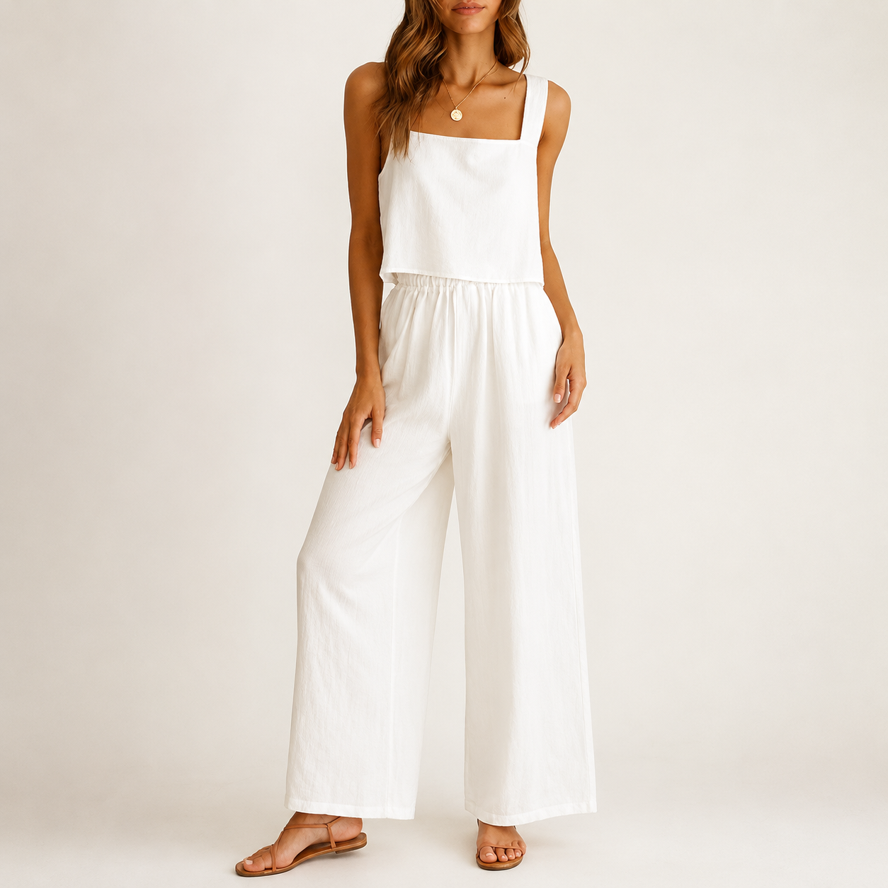 2 Piece Linen Pants Lounge Set Matching Outfit For Women